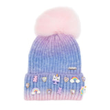 Bari Lynn Ombre Charm Heart Jewel Hat w/ Fur Pom ~ Blue/Pink