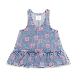 Huxbaby Dreamy Denim Cherry Dress & Ribbed l/s Top Set ~ Blue Multi/Strawberry Creme