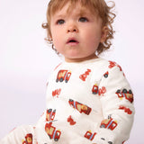 Petit Bateau Back Snap Fire Truck Print Footie ~ White Multi