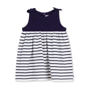 Petit Bateau Baby Sleeveless Striped Dress w/ Bows ~ Navy/White