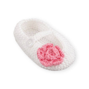 Jefferies Socks Flower Mary Jane Crochet Bootie ~ White/Pink