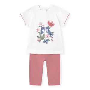 Mayoral Baby Girl Flower Cat 2pc Leggings Set ~ White/Blush