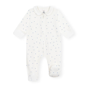 Petit Bateau Front Zip Star Print Footie ~ White/Blue