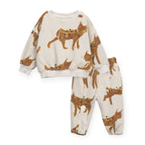 Play Up Baby Leopards Print Fleece Sweatshirt & Sweatpants Set ~ Natural/Golden