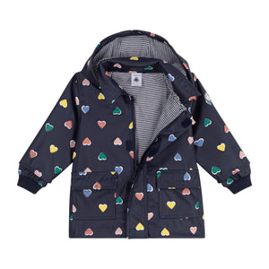 Petit Bateau Baby Multi Heart Print Hooded Rain Jacket ~ Navy Multi