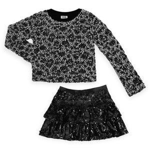 MIA New York Textured Sweater & Sequin Skirt Set 7-12 ~ Black