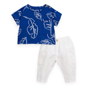 Play Up Baby Printed Tee & Woven Pants Set ~ Cobalt/Off White