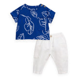 Play Up Baby Printed Tee & Woven Pants Set ~ Cobalt/Off White