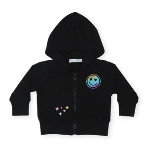 Little Mish Multi Smile Zip Hoodie ~ Black
