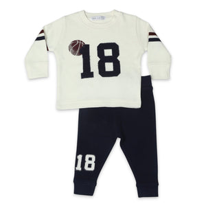 Little Mish Varsity Thermal l/s Tee & Joggers Set ~ Sand/Navy