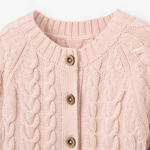 Elegant Baby Horseshoe Cable Knit Romper ~ Blush