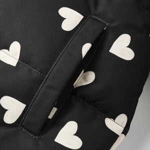 Rylee + Cru Girls Hearts Long Puffer Jacket ~ Black