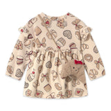 Mayoral Baby Girl Pastries Print Dress w/ Croissant Bag ~ Light Khaki