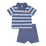 Huxbaby Peeping Hux Striped Polo & Slouch Shorts Set ~ Blue/Midnight