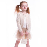 Imoga Ariana Embellished Jersey Bow Tee & Helen Mesh Skirt Set ~ Oatmeal/Gold