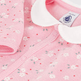 Petit Bateau Front Snap Velour Floral Footie w/ Collar ~ Pink/White