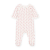 Petit Bateau Velour Side Snap Heart Print Footie ~ White/Red