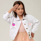 Petite Hailey Patched Denim Jacket ~ Bow/White