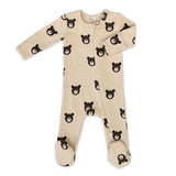 Oh Baby! Bear Faces Print Ribbed Zip Footie ~ Shortbread