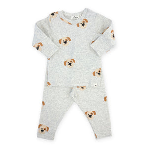 Oh Baby! Puppy Faces Print 2pc Set ~ Heather Gray