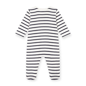 Petit Bateau Side Snap Striped Footie ~ White/Navy