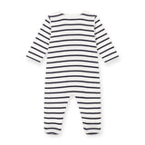 Petit Bateau Side Snap Striped Footie ~ White/Navy