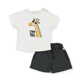 Bean's Barcelona Stand Tall s/s Tee & Cotton Shorts Set ~ Off-White/Charcoal