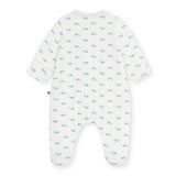 Petit Bateau Velour Front Snap Whale Print Footie w/ Collar ~ White/Blue