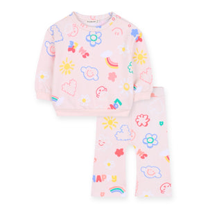 Billieblush Baby Printed Sweatshirt & Ribbed Flare Leggings Set ~ Light Pink