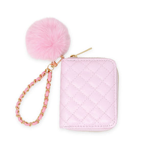 Tiny Treats Quilted Chain Strap Wallet w/ Pom-Pom