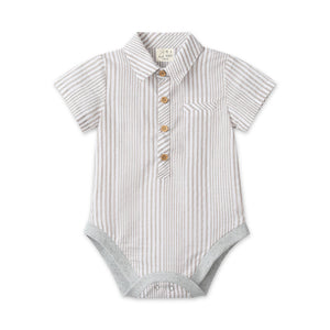 Me & Henry Baby Helford Woven Onesie ~ Cream/White Stripe