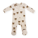 Oh Baby! Teddy Bear Faces Printed Zip Footie ~ Malt