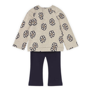 Mayoral Baby Girl Flowers Sweatshirt & Flare Leggings Set ~ Oatmeal/Navy