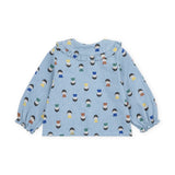 Bobo Choses Baby Game Pawns Print Denim Blouse & Pants Set ~ Light Blue