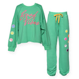 Hannah Banana Good Vibes Sweatshirt & Sequin Applique Joggers 7-12 Set ~ Green