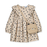 Mayoral Baby Girl Polka Dot Frill Dress w/ Bag ~ Tapioca