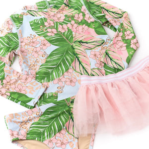 Shade Critters Baby l/s Rashguard Set w/ Tutu ~ Botanical Palms