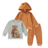 Molo Baby Dirk Velour Hoodie, Eloy l/s Tee & Sigo Sweatpants Set ~ Furry Friends/Brown Sugar