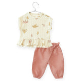 Play Up Baby Printed Jacquard Top & Linen Pants Set ~ Coral/Rose