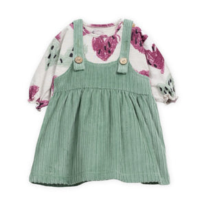 Play Up Baby Heart Print l/s T-Shirt & Corduroy Dress Set ~ Taupe/Sage