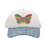 Bari Lynn Trucker Hat ~ Rainbow Butterfly/Glitter Denim