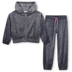 Billieblush Embellished Velvet Zip Hoodie & Joggers Set ~ Charcoal