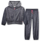 Billieblush Embellished Velvet Zip Hoodie & Joggers Set ~ Charcoal