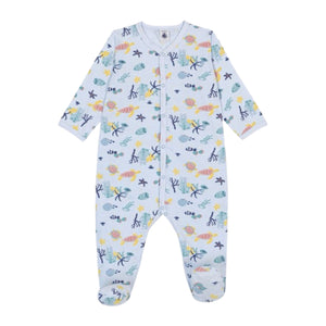 Petit Bateau Front Snap Sea World Print Footie ~ Blue Multi