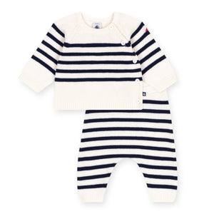 Petit Bateau Knit Striped Sweater & Pants Set ~ White/Navy