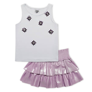 MIA New York Jeweled Tank Top & Smocked Ruffle Skort Set 7-12 ~ White/Purple