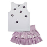 MIA New York Jeweled Tank Top & Smocked Ruffle Skort Set 7-12 ~ White/Purple
