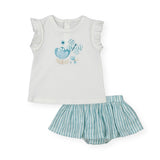 Mayoral Baby Girl s/s Tee & Striped Skirted Bloomer Set ~ White/Emerald