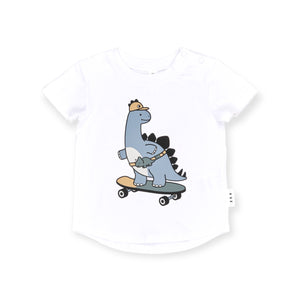 Huxbaby Skatin' Dino T-Shirt & Adventure Dino Slouch Pants Set ~ White/Dino Blue