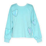 Hannah Banana Rhinestone & Sequin Hearts Sweatshirt & Shorts Set 7-12 ~ Sky Blue